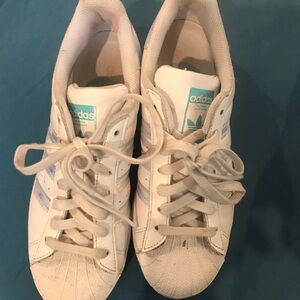 Adidas White Sneakers with Blue Accents